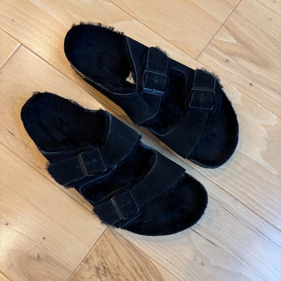 BIRKENSTOCK ARIZONA SANDALS SIZE 44 (EU) BLACK FUR MEN'S WOMENS UNISEX - Picture 1 of 11